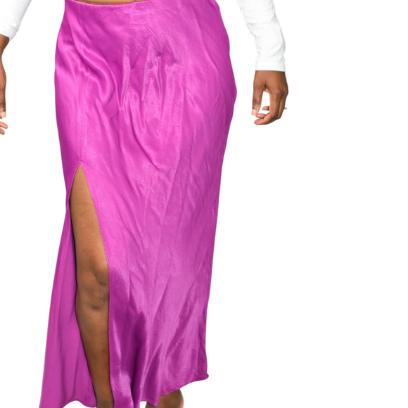 Anthropologie Satin Slip Skirt Purple Magenta Slit Midi Column Viscose Medium - Picture 12 of 14